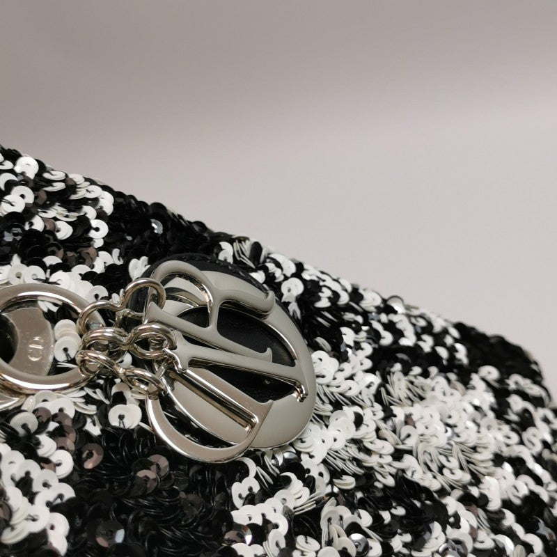 Dior Medium Lady Dior Bag Black and White Sequin Embellished Lambskin Silver Hardware