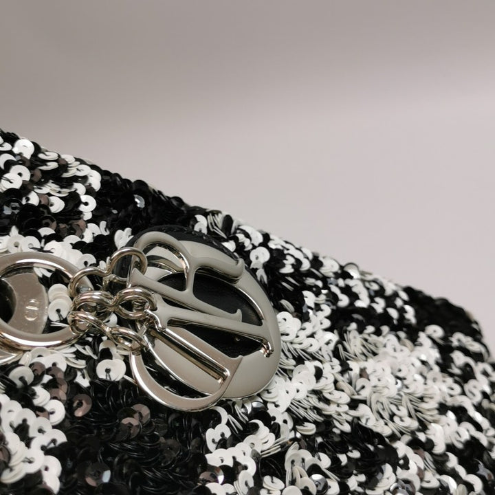 Dior Medium Lady Dior Bag Black and White Sequin Embellished Lambskin Silver Hardware