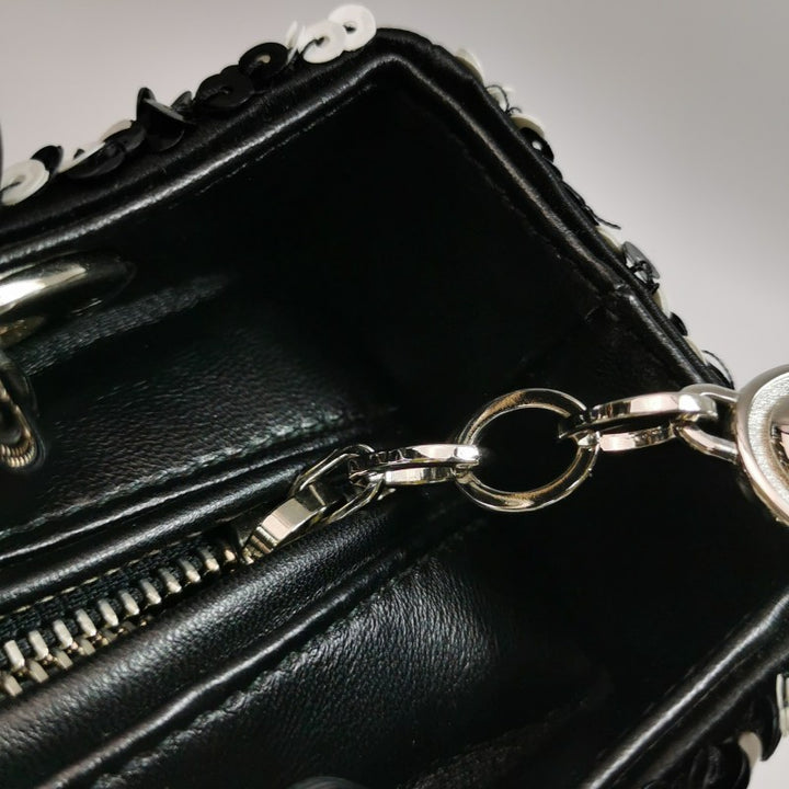 Dior Medium Lady Dior Bag Black and White Sequin Embellished Lambskin Silver Hardware