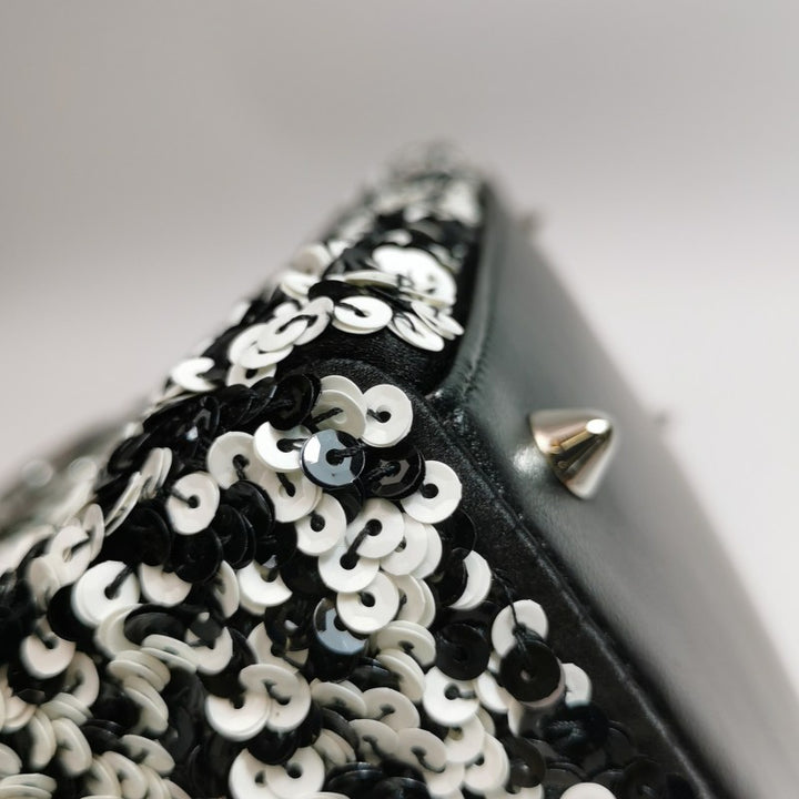 Dior Medium Lady Dior Bag Black and White Sequin Embellished Lambskin Silver Hardware