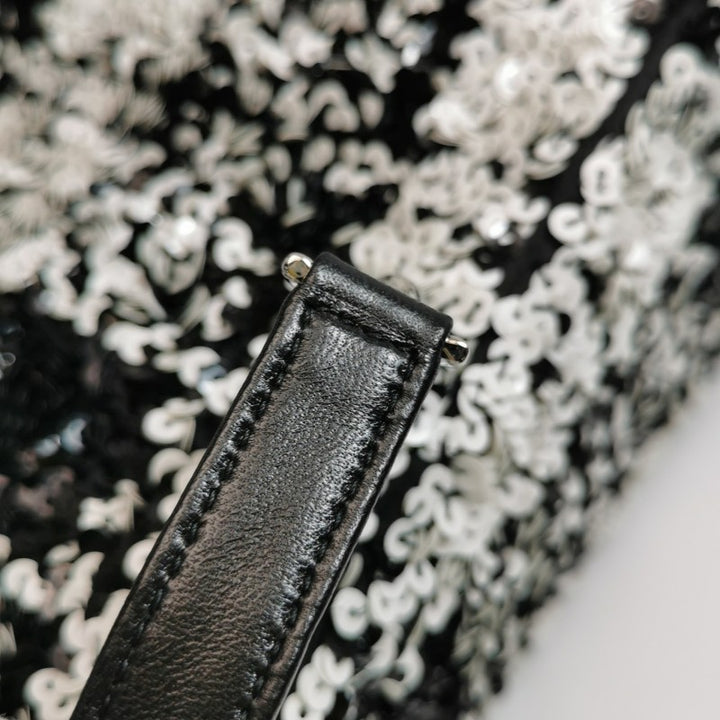 Dior Medium Lady Dior Bag Black and White Sequin Embellished Lambskin Silver Hardware