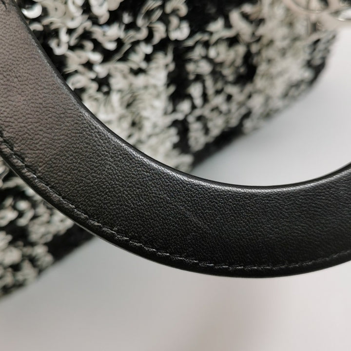 Dior Medium Lady Dior Bag Black and White Sequin Embellished Lambskin Silver Hardware