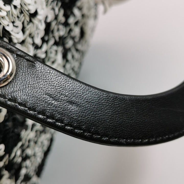 Dior Medium Lady Dior Bag Black and White Sequin Embellished Lambskin Silver Hardware