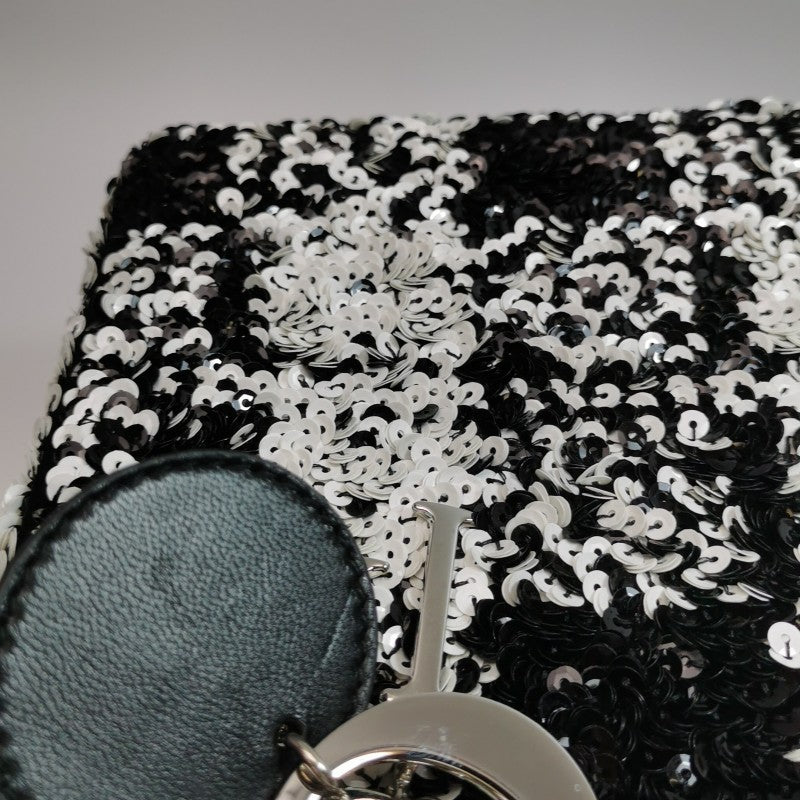 Dior Medium Lady Dior Bag Black and White Sequin Embellished Lambskin Silver Hardware