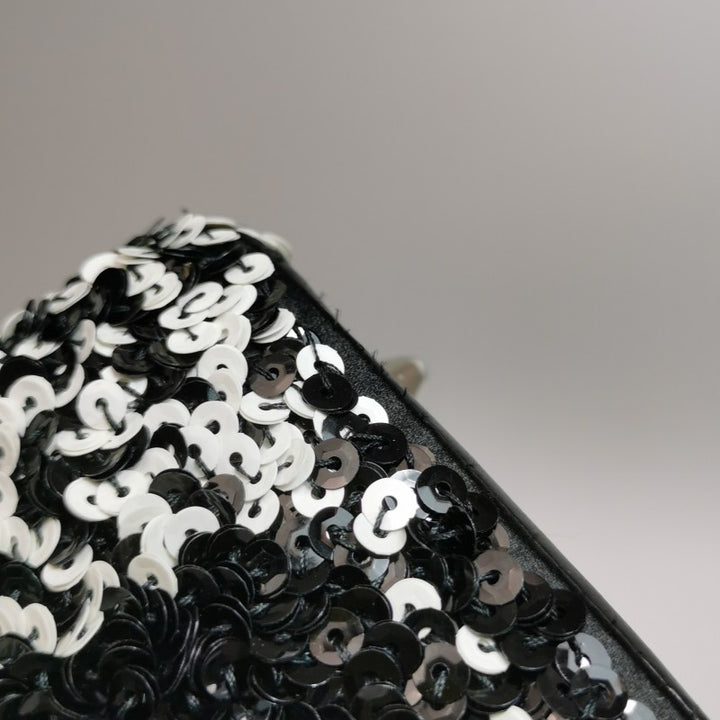 Dior Medium Lady Dior Bag Black and White Sequin Embellished Lambskin Silver Hardware