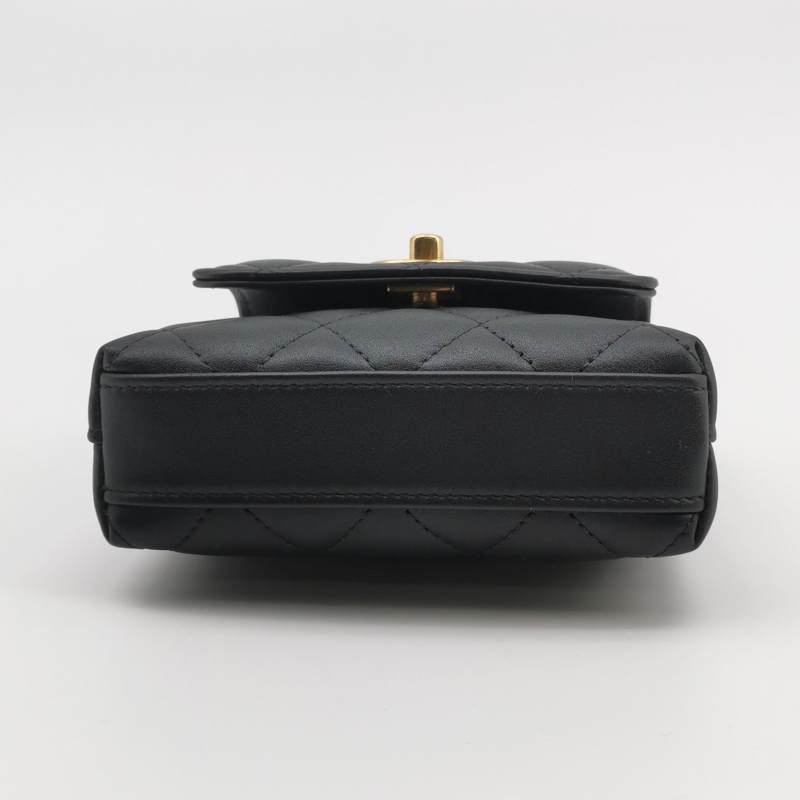 Chanel Crystal Top Handle Extra Mini Flap Bag Black Quilted Lambskin Gold Hardware