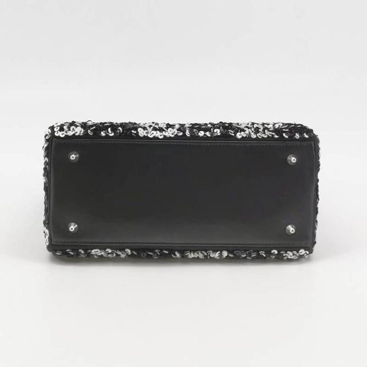Dior Medium Lady Dior Bag Black and White Sequin Embellished Lambskin Silver Hardware