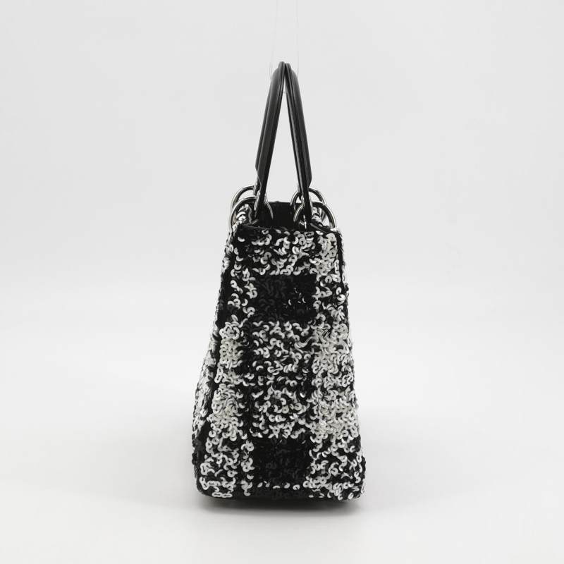 Dior Medium Lady Dior Bag Black and White Sequin Embellished Lambskin Silver Hardware