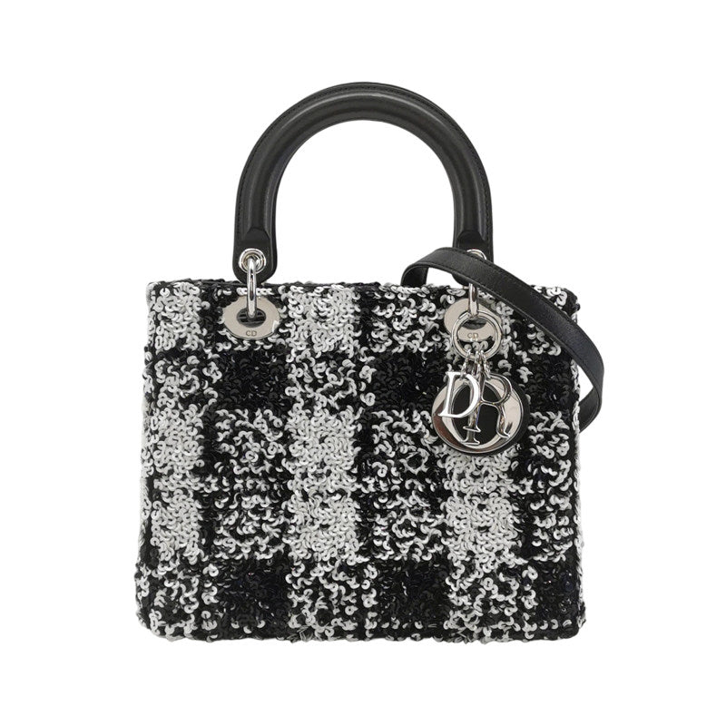 Dior Medium Lady Dior Bag Black and White Sequin Embellished Lambskin Silver Hardware