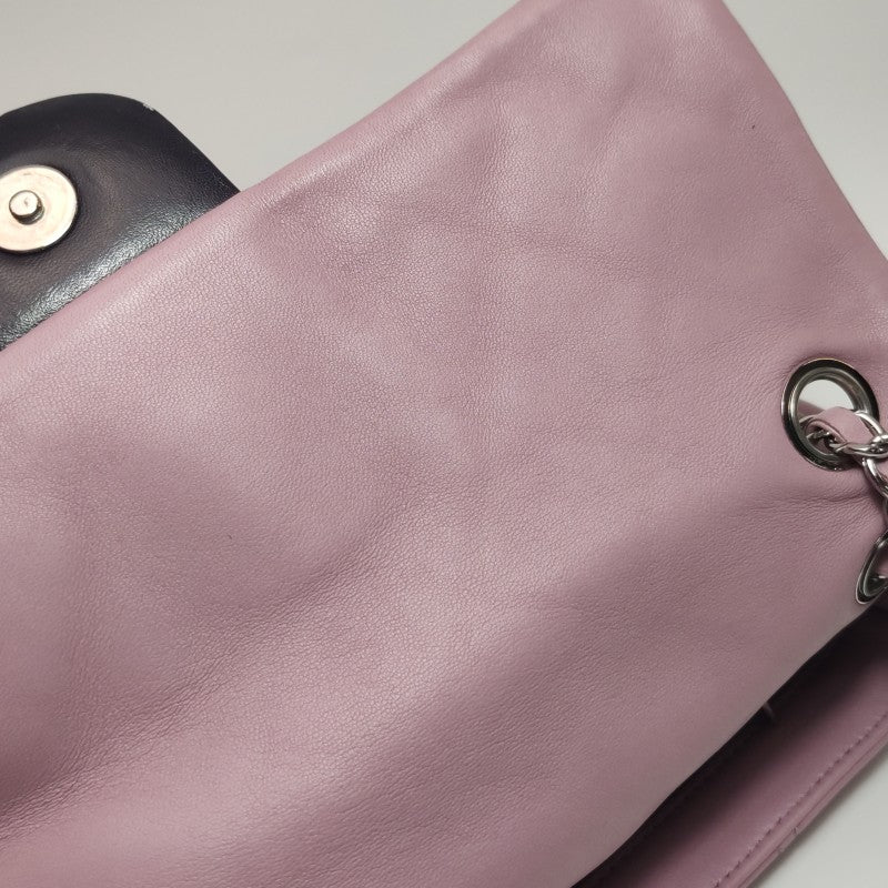 Chanel Bi-Colour Medium Single Flap Bag Light Pink and Black Quilted Lambskin Silver Hardware