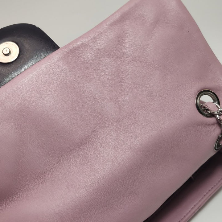 Chanel Bi-Colour Medium Single Flap Bag Light Pink and Black Quilted Lambskin Silver Hardware