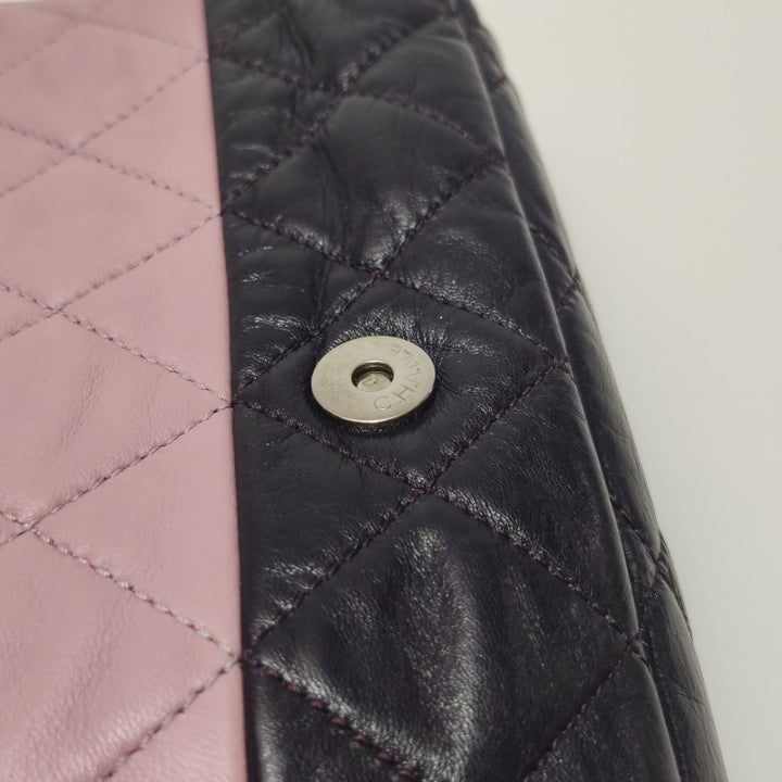 Chanel Bi-Colour Medium Single Flap Bag Light Pink and Black Quilted Lambskin Silver Hardware