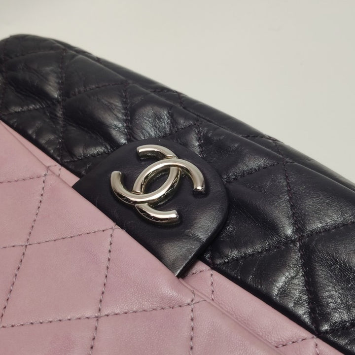 Chanel Bi-Colour Medium Single Flap Bag Light Pink and Black Quilted Lambskin Silver Hardware