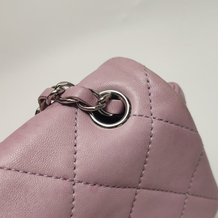 Chanel Bi-Colour Medium Single Flap Bag Light Pink and Black Quilted Lambskin Silver Hardware