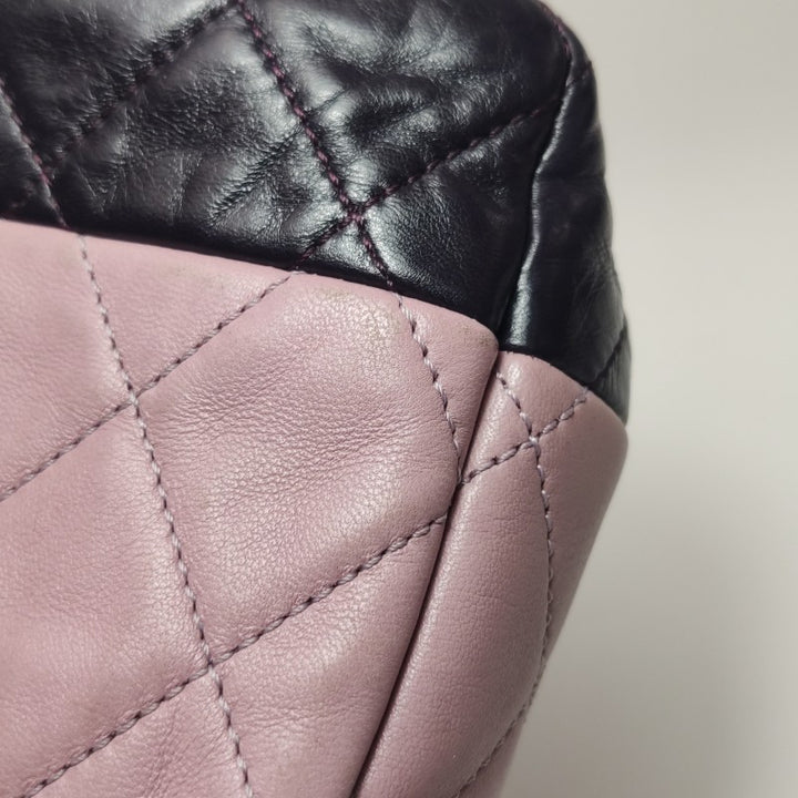 Chanel Bi-Colour Medium Single Flap Bag Light Pink and Black Quilted Lambskin Silver Hardware