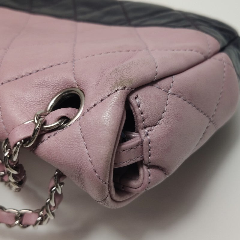Chanel Bi-Colour Medium Single Flap Bag Light Pink and Black Quilted Lambskin Silver Hardware