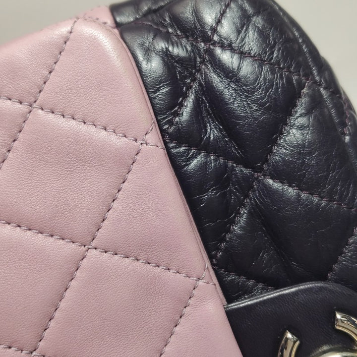 Chanel Bi-Colour Medium Single Flap Bag Light Pink and Black Quilted Lambskin Silver Hardware