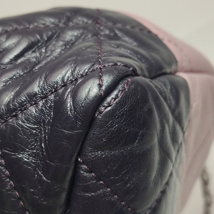Chanel Bi-Colour Medium Single Flap Bag Light Pink and Black Quilted Lambskin Silver Hardware