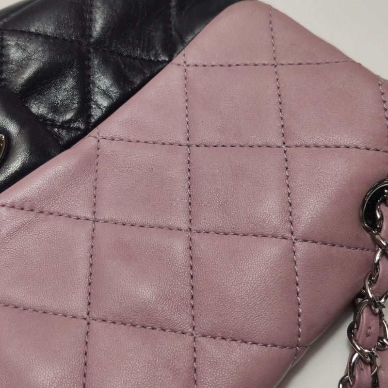 Chanel Bi-Colour Medium Single Flap Bag Light Pink and Black Quilted Lambskin Silver Hardware