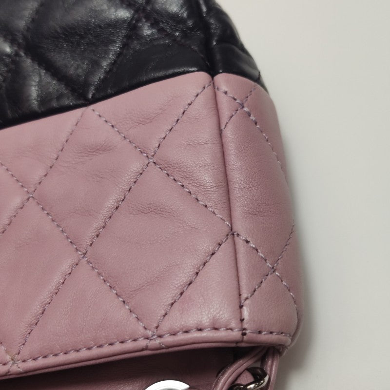 Chanel Bi-Colour Medium Single Flap Bag Light Pink and Black Quilted Lambskin Silver Hardware