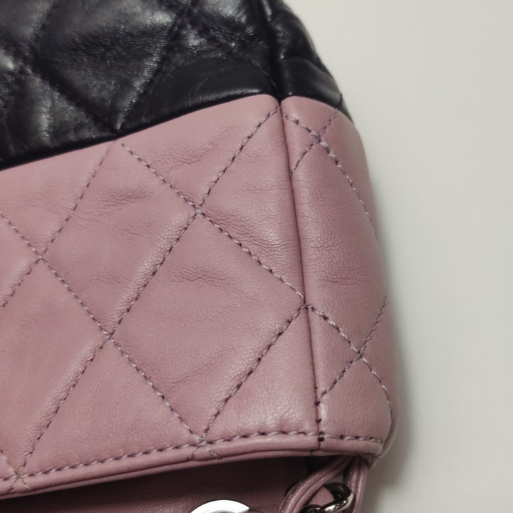 Chanel Bi-Colour Medium Single Flap Bag Light Pink and Black Quilted Lambskin Silver Hardware
