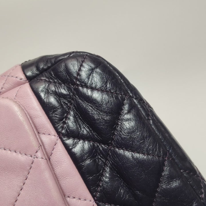 Chanel Bi-Colour Medium Single Flap Bag Light Pink and Black Quilted Lambskin Silver Hardware