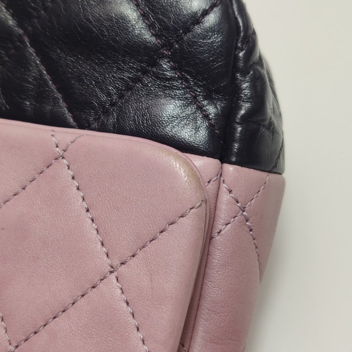 Chanel Bi-Colour Medium Single Flap Bag Light Pink and Black Quilted Lambskin Silver Hardware