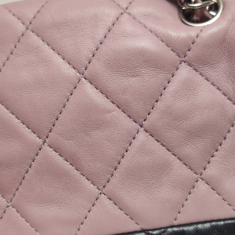 Chanel Bi-Colour Medium Single Flap Bag Light Pink and Black Quilted Lambskin Silver Hardware