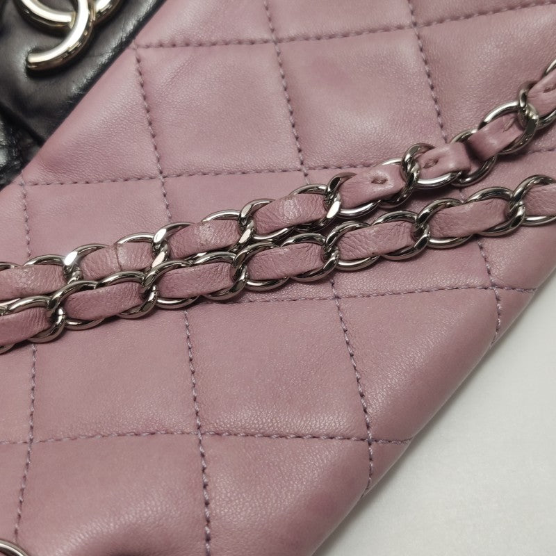 Chanel Bi-Colour Medium Single Flap Bag Light Pink and Black Quilted Lambskin Silver Hardware