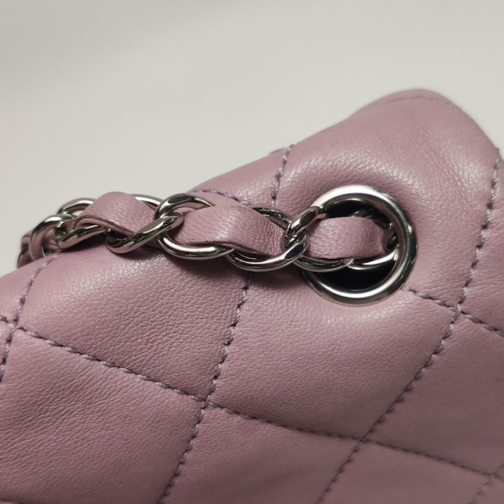 Chanel Bi-Colour Medium Single Flap Bag Light Pink and Black Quilted Lambskin Silver Hardware