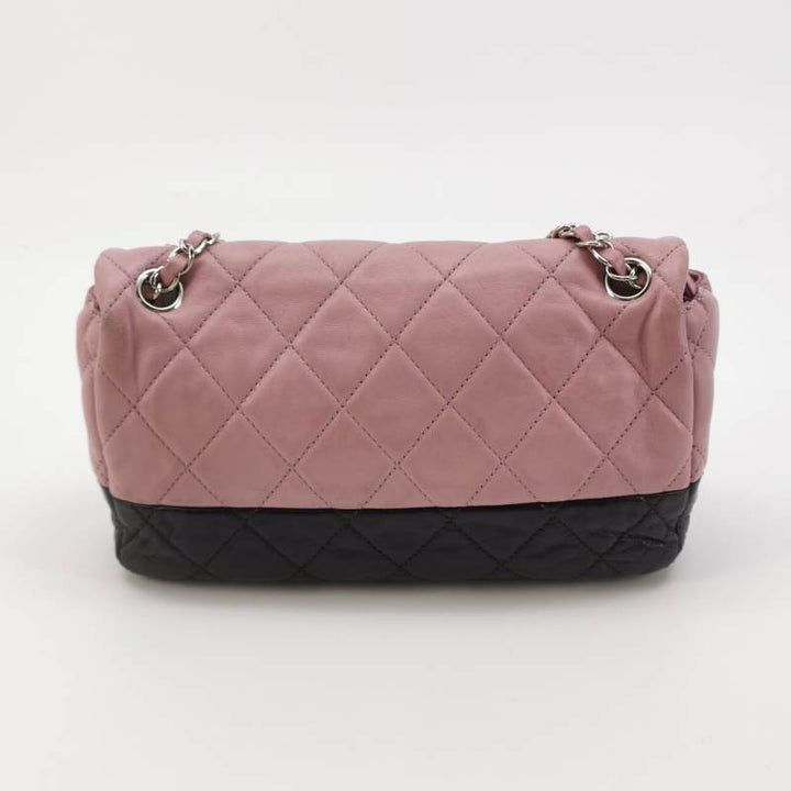 Chanel Bi-Colour Medium Single Flap Bag Light Pink and Black Quilted Lambskin Silver Hardware
