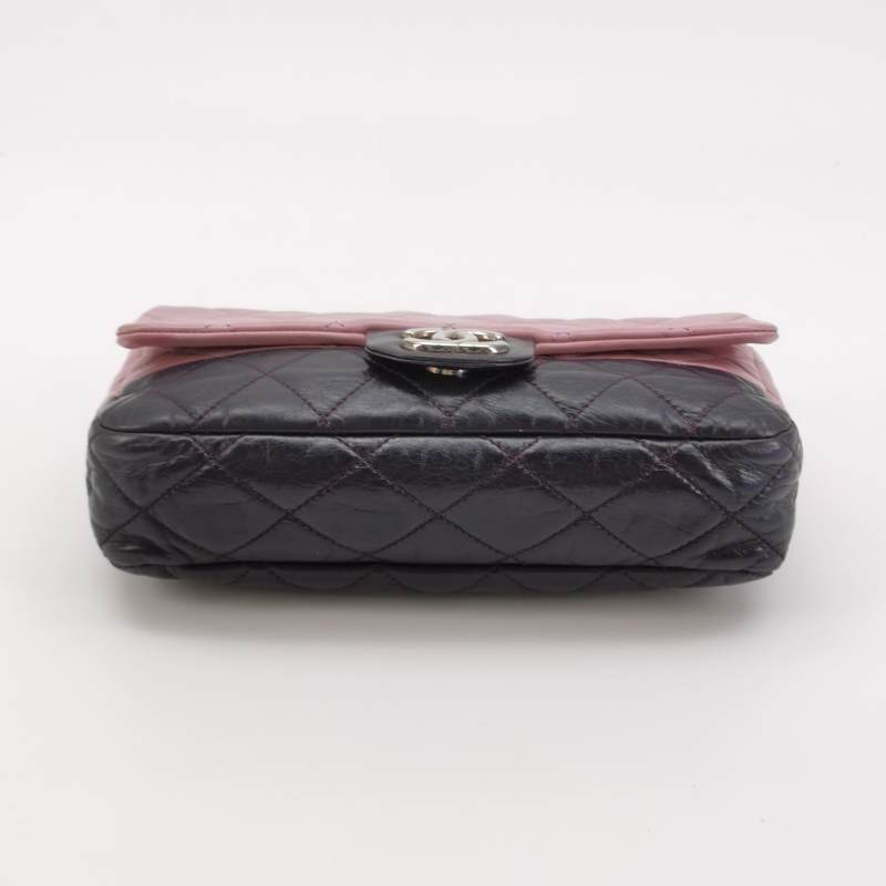 Chanel Bi-Colour Medium Single Flap Bag Light Pink and Black Quilted Lambskin Silver Hardware