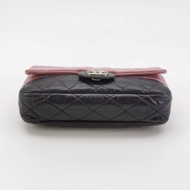 Chanel Bi-Colour Medium Single Flap Bag Light Pink and Black Quilted Lambskin Silver Hardware