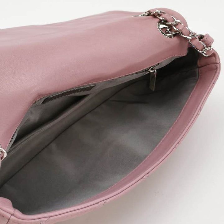 Chanel Bi-Colour Medium Single Flap Bag Light Pink and Black Quilted Lambskin Silver Hardware