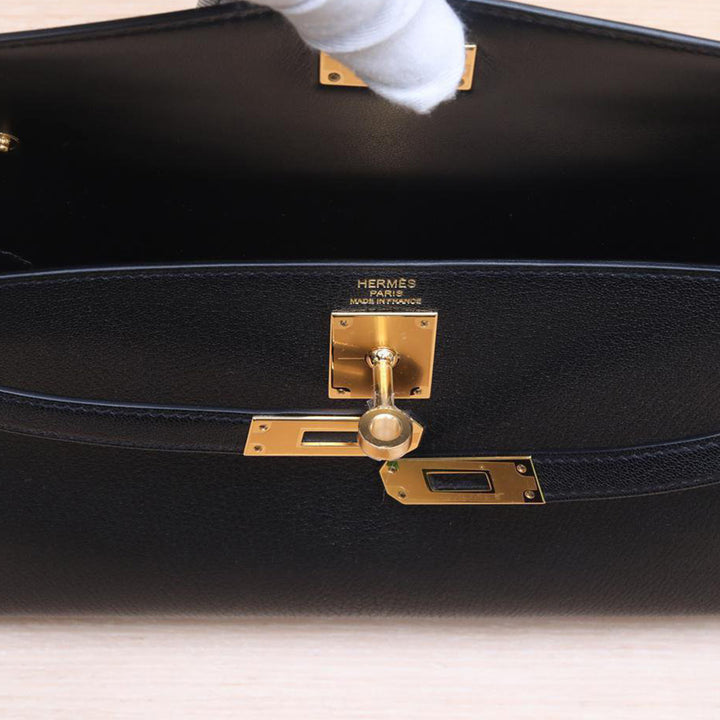 Hermes Kelly Elan Bag In Black Gold Hardware Chevre B Stamp