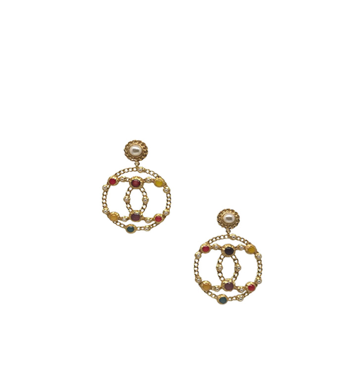 Chanel Gripoix Cabochon Pearl and Enamel Large Pendant Earrings
