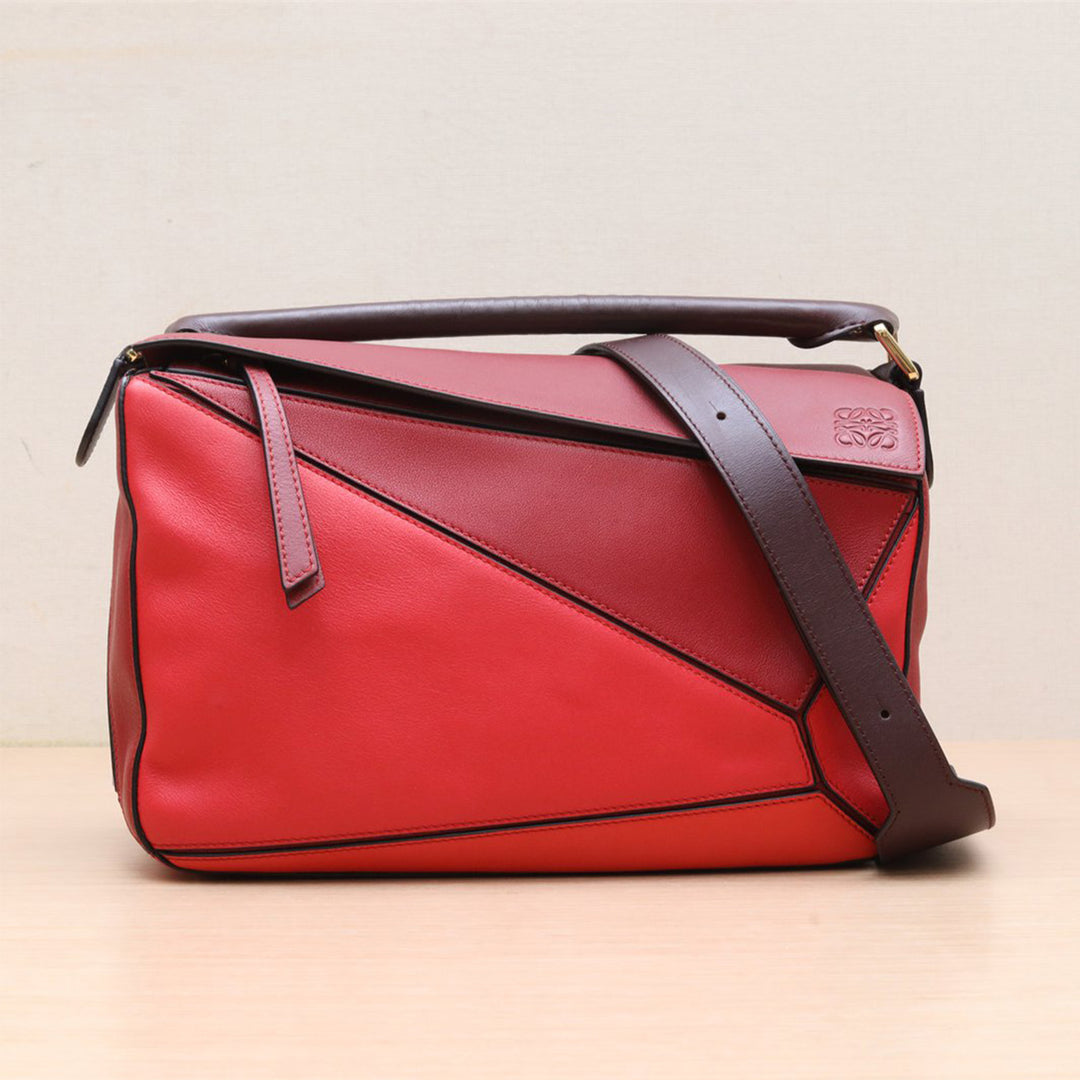 Loewe Puzzle Medium Colourblock Calfskin Leather Bag In Red Multitonerosso