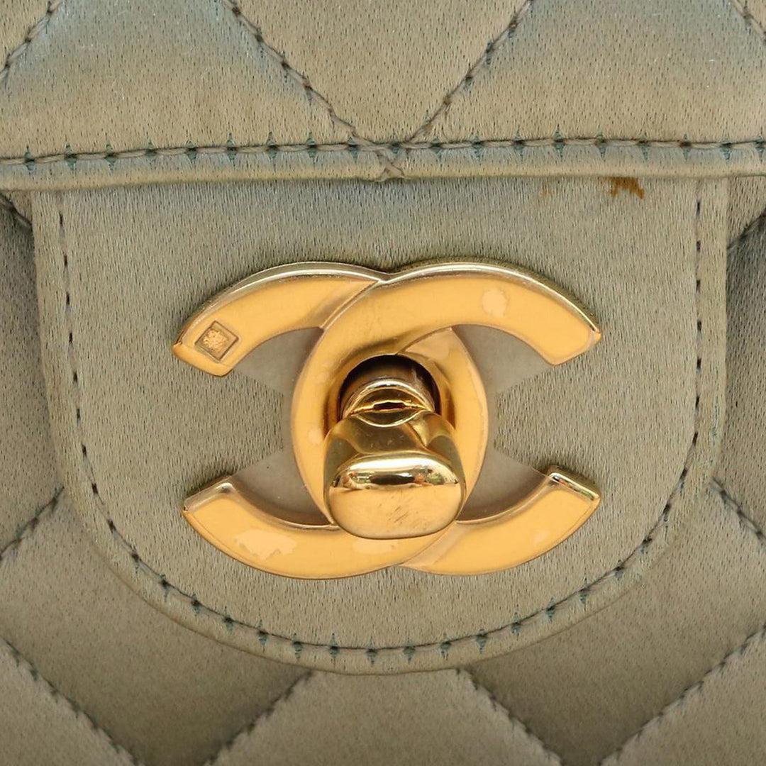 Chanel Vintage Mint Green Satin Gold Hardware Square Chain Bag