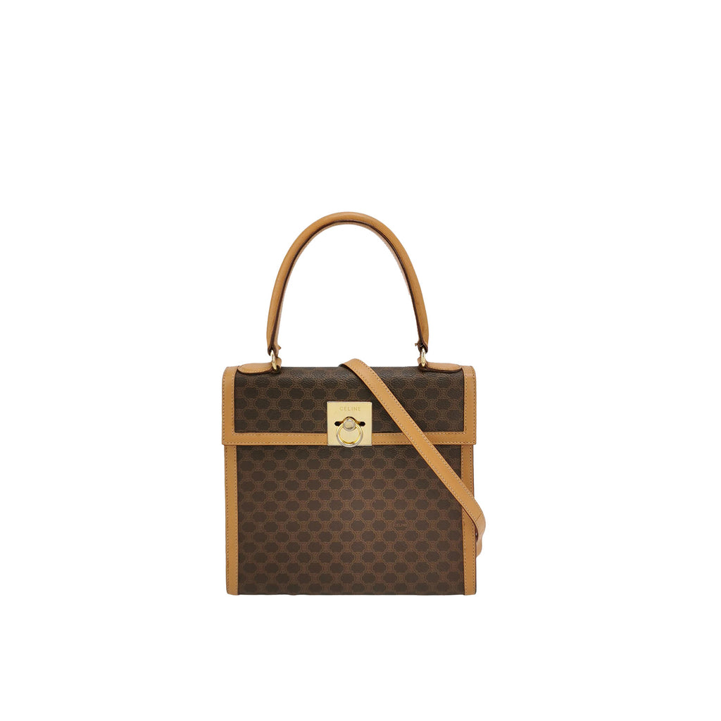 Celine Monogram Cognac Evening Top Handle Satchel Kelly Style Flap Bag at  1stDibs