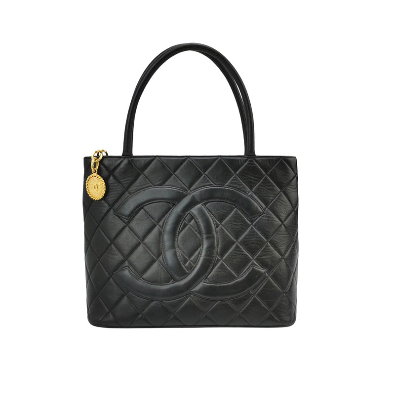 Chanel Vintage Handbag Black Gold Hw