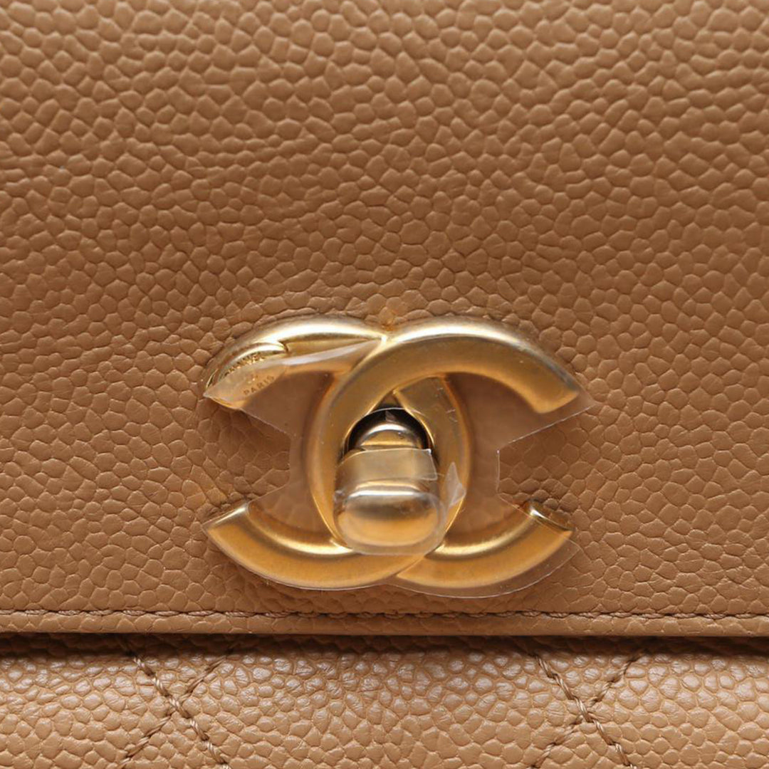 Chanel Top Handle Flap Bag Beige In Gold Hardware