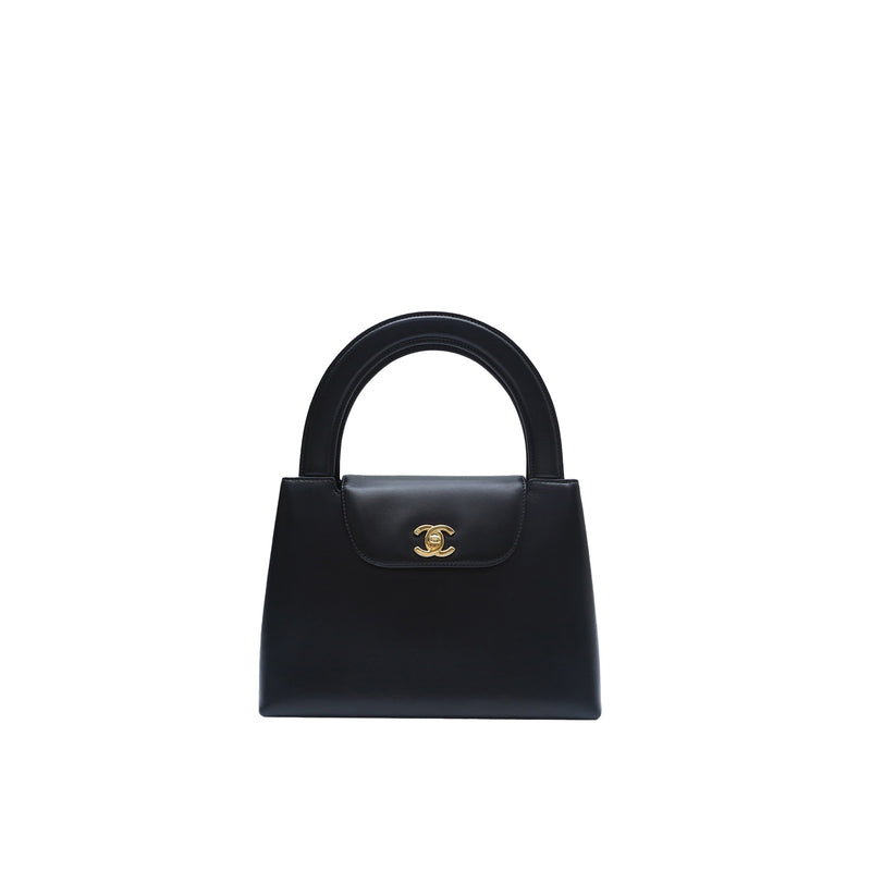 Chanel *Ultra Rare* Vintage Black Lambskin Gold CC Top Handle Kelly Flap Bag 1995 - 1997