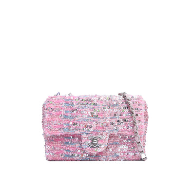 Chanel Silver Sequin Mini Square Classic Single Flap Ruthenium Hardware,  2020 Available For Immediate Sale At Sotheby's
