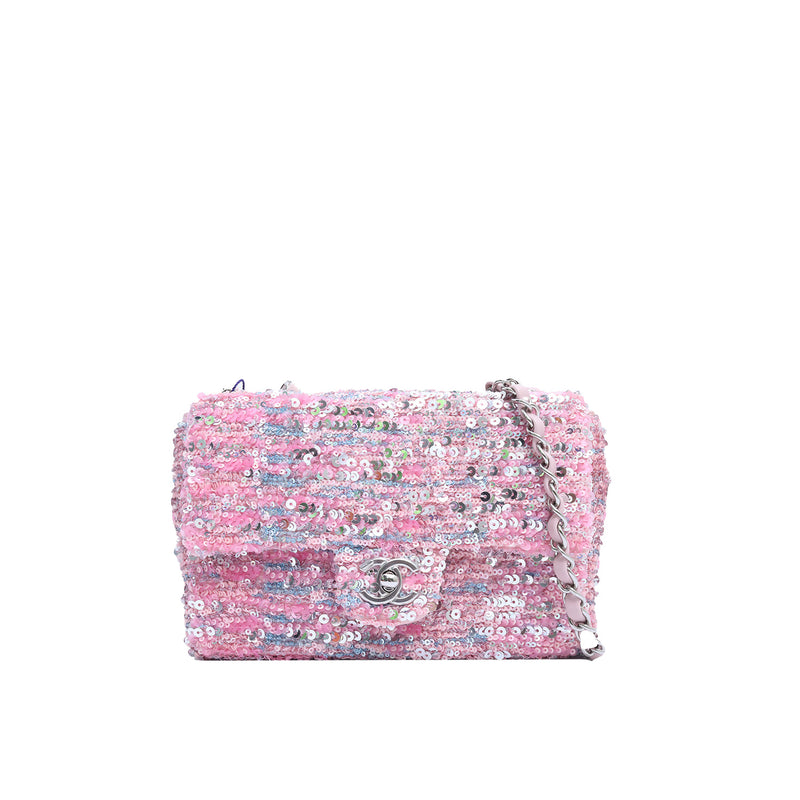 Chanel Sequin Flap In Pink Multicolor with Silver Hardware