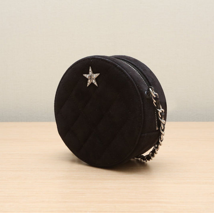 Chanel Star Round Clutch with Chain Quilted Suede with Crystal Embellished Charms