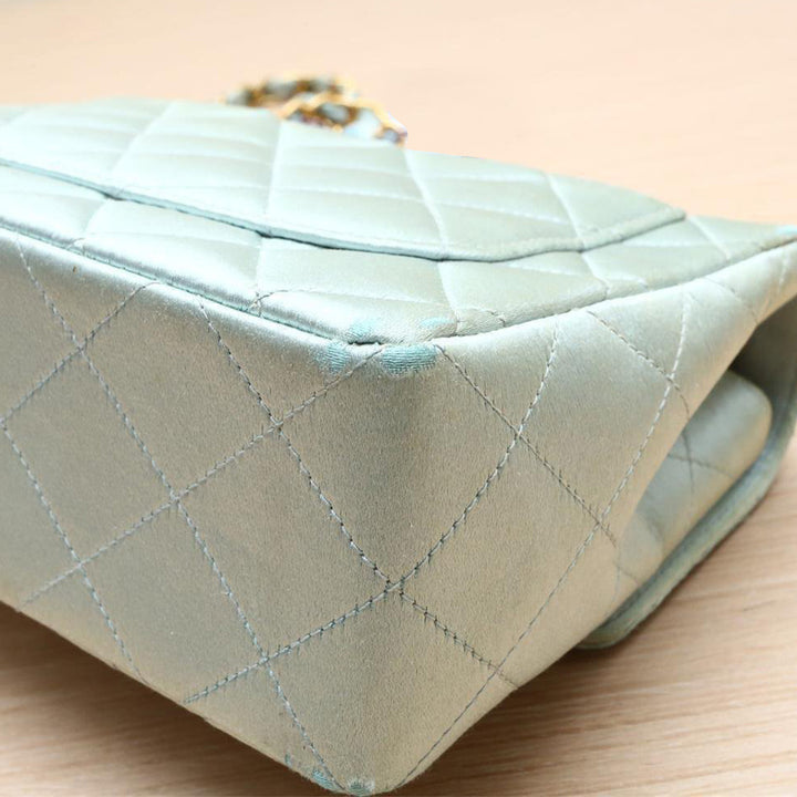 Chanel Vintage Mint Green Satin Gold Hardware Square Chain Bag