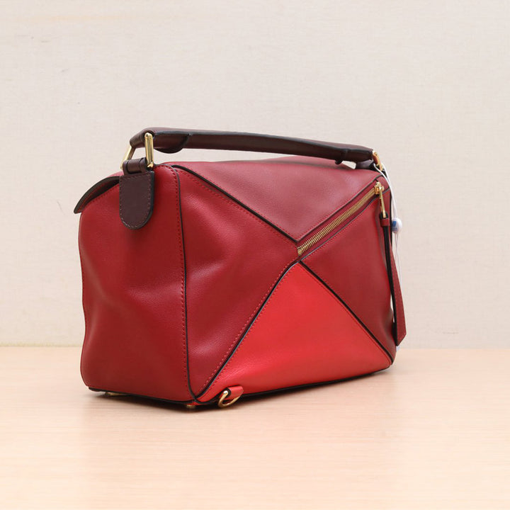 Loewe Puzzle Medium Colourblock Calfskin Leather Bag In Red Multitonerosso