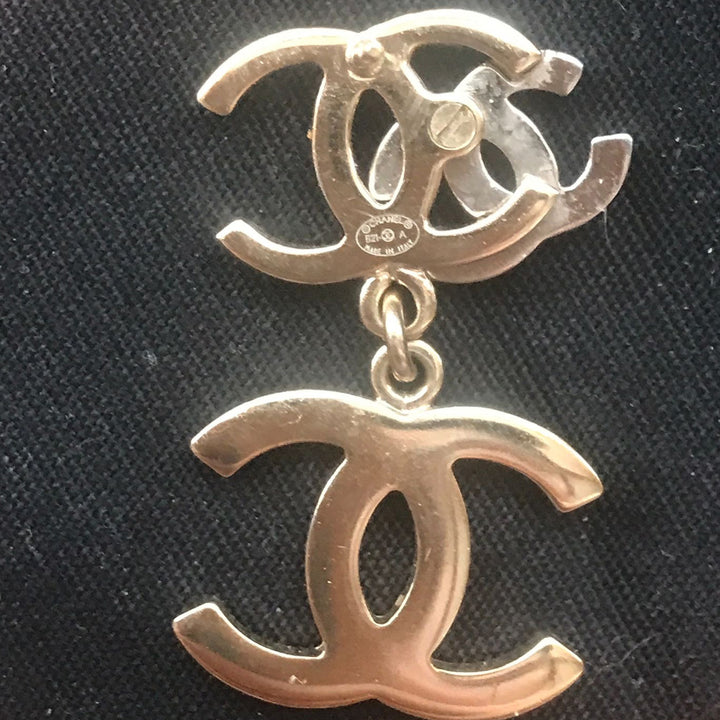 Chanel B21 Triple CC Logo Dangle Earrings Pierced