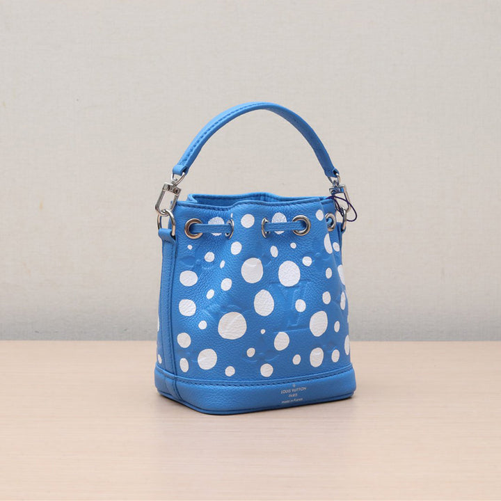 Louis Vuitton Blue Clair M81985 Women's Leather Monogram Empreinte Nano Noe LV x YK Yayoi Kusama Shoulder Bag