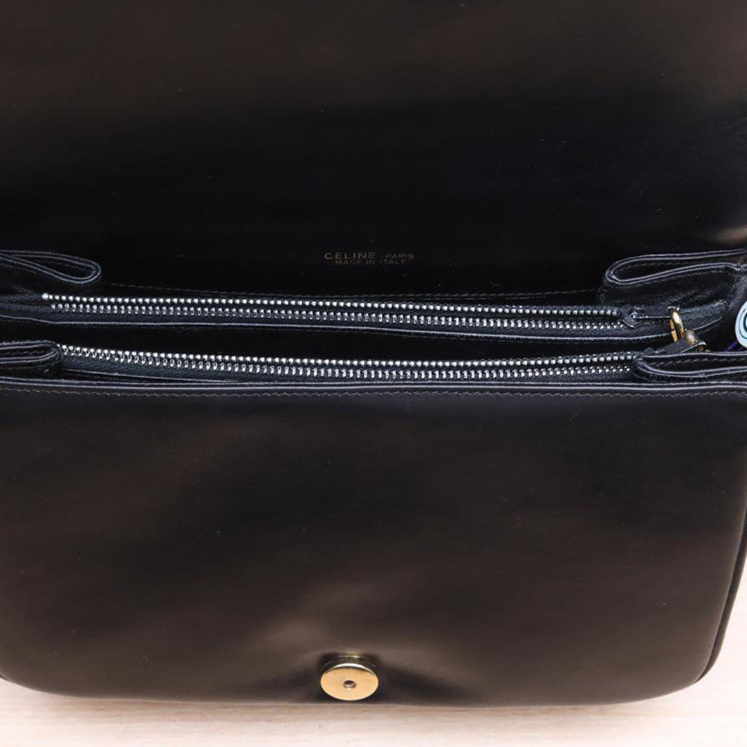 Celine Vintage Classic Caleche In Black Leather Box Bag